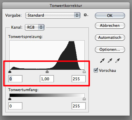 Eingabewerte Tonwertkorrektur