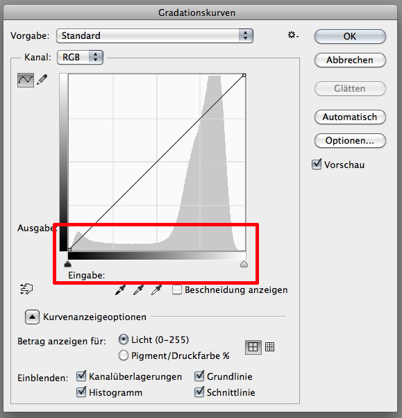 Eingabewerte Gradationskurve