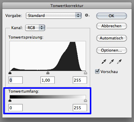 Ausgabewerte Tonwertkorrektur