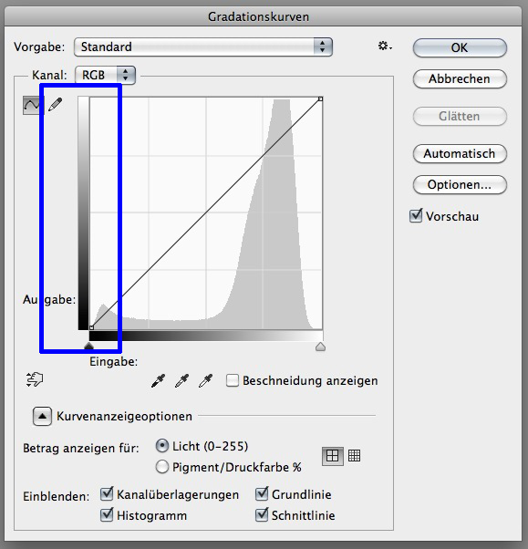 Ausgabewerte Gradationskurve