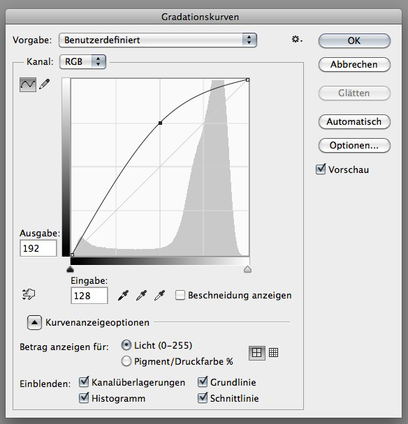 Einstellungen Gradationskurve