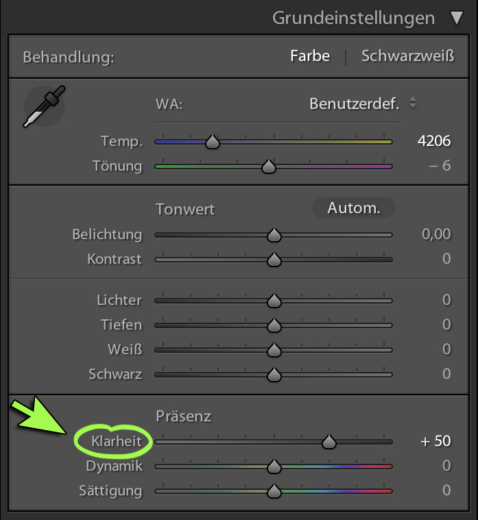 Der Regler Klarheit in Lightroom