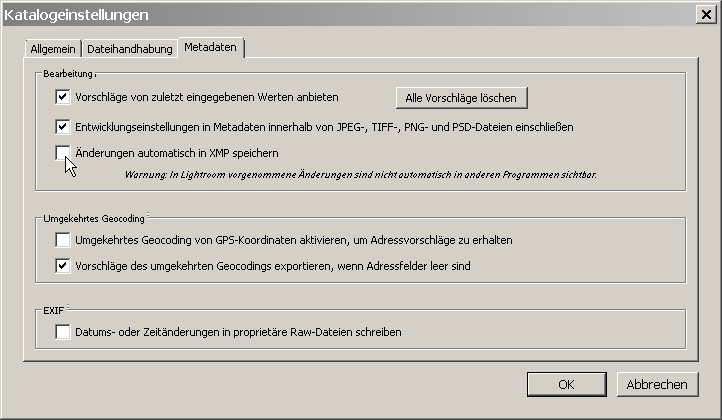 Lightroom Voreinstellungen für IPTC Daten