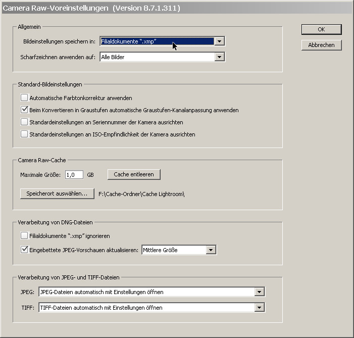 Voreinstellungen Bridge für IPTC Daten