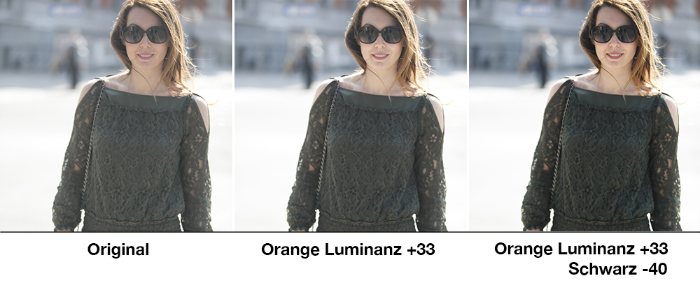 Vergleich Originalbild - Luminanz Orange erhöht - Schwarz erhöht