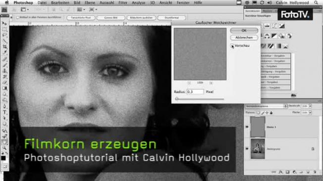 Calvin Hollywood Photoshop Füllmethoden und Filmkorn erzeugen