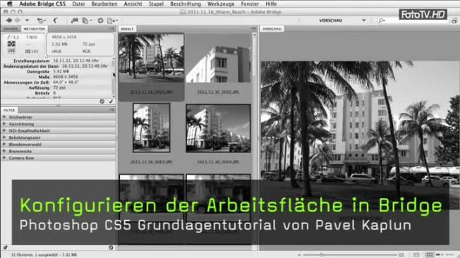 Konfigurieren der Arbeitsfläche in Bridge