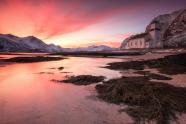 Norwegen, Lofoten, Kirche, Gimsøy, Sonnenaufgang